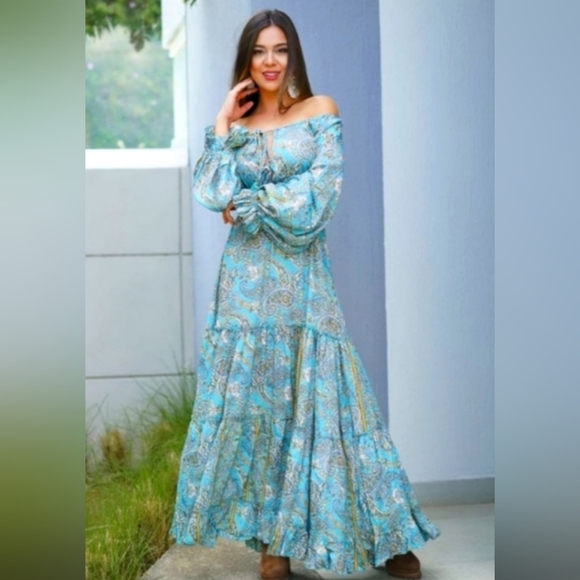 KARMA Hwy Gilded Tiered Ruffle Hem Lg. Dress Red Grn OS NWT - Picture 15 of 15